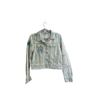 Free People Distressed Bleached Denim Trucker Jacket‎ Womens Size Small